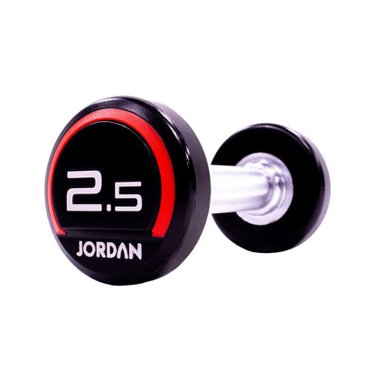 JORDAN 2.5kg-25kg Urethane Dumbbell Set (2.5kg increments/ 10 pairs) - Red/ Grey - Luxe Gym Company