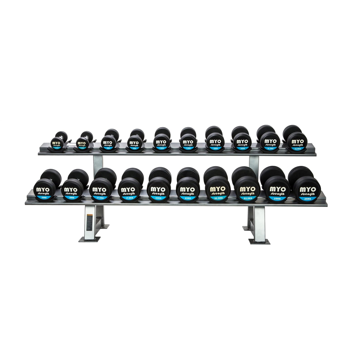 MYO STRENGTH Rubber Dumbbells with PU End Caps - 2.5kg - 50kg (2.5kg inc / 20 pairs set) - Luxe Gym Company