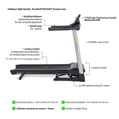 LIFESPAN FITNESS Treadmill TR2000iT