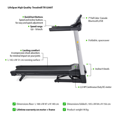 LIFESPAN FITNESS Treadmill TR1200iT