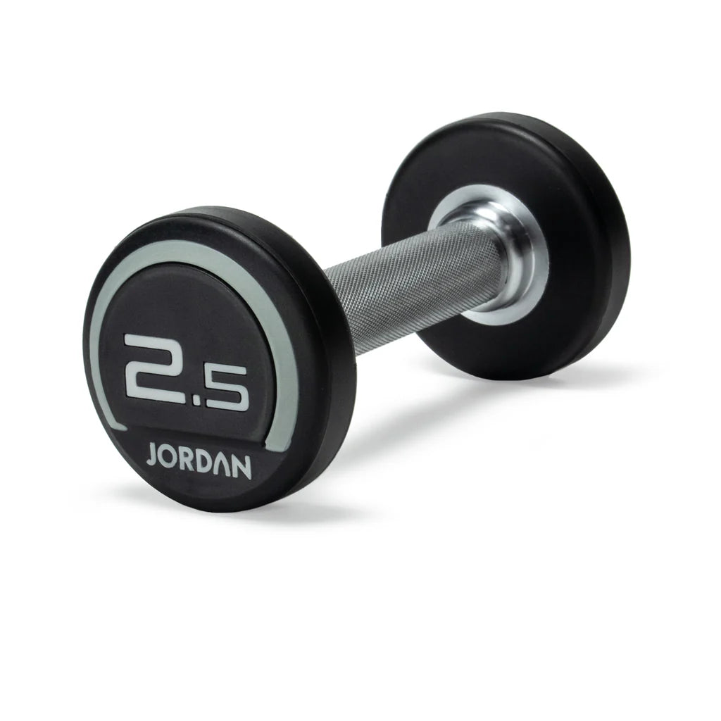 JORDAN 2.5kg-25kg Urethane Dumbbell Set (2.5kg increments/ 10 pairs) - Red/ Grey - Luxe Gym Company