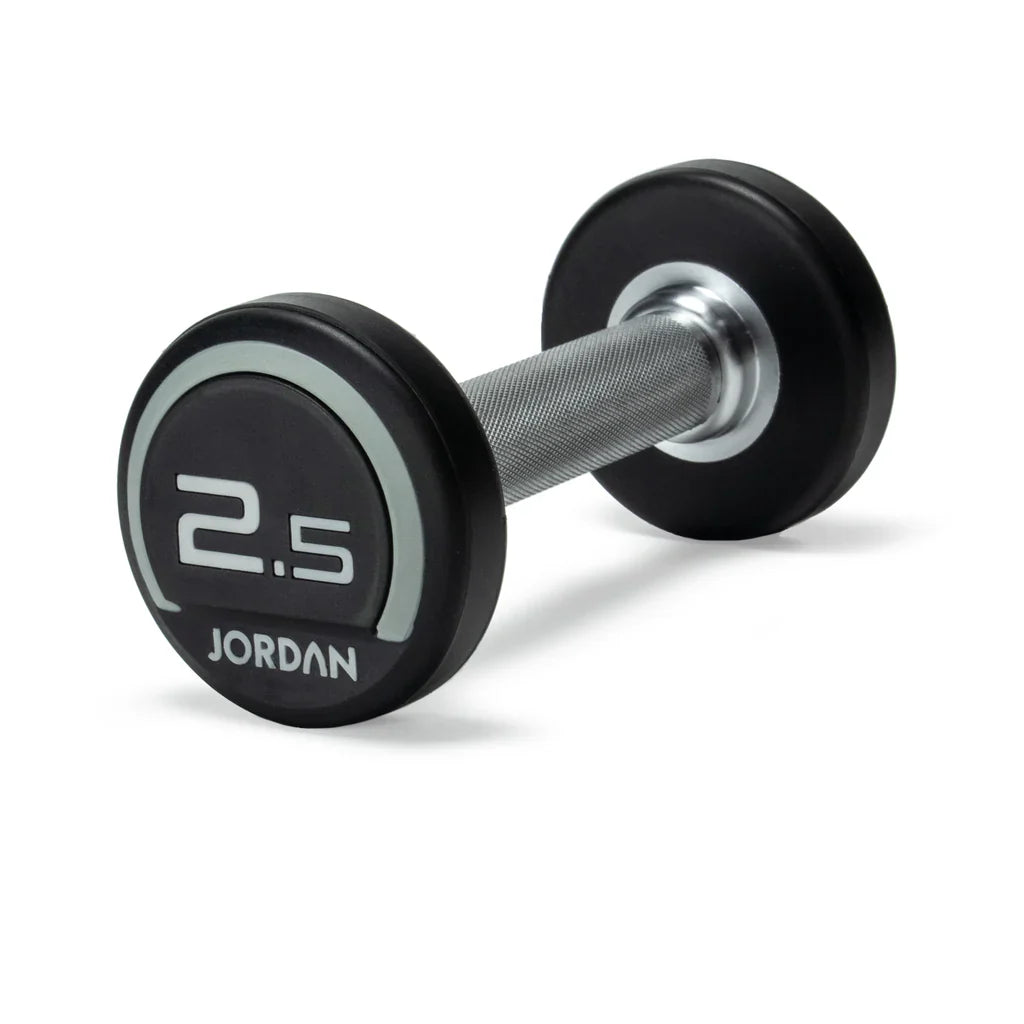 JORDAN 2.5kg-50kg Urethane Dumbbell Set (2.5kg increments/ 20 pairs) - Red/ Grey - Luxe Gym Company