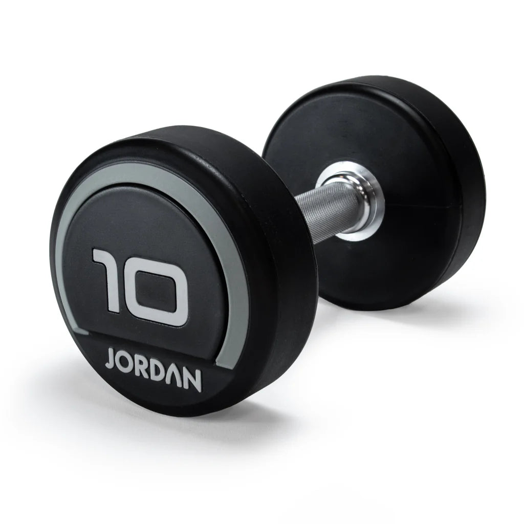 JORDAN 2.5kg-25kg Urethane Dumbbell Set (2.5kg increments/ 10 pairs) - Red/ Grey - Luxe Gym Company