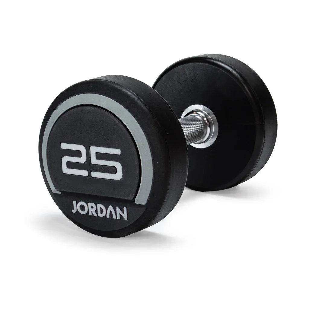 JORDAN 2.5kg-25kg Urethane Dumbbell Set (2.5kg increments/ 10 pairs) - Red/ Grey - Luxe Gym Company